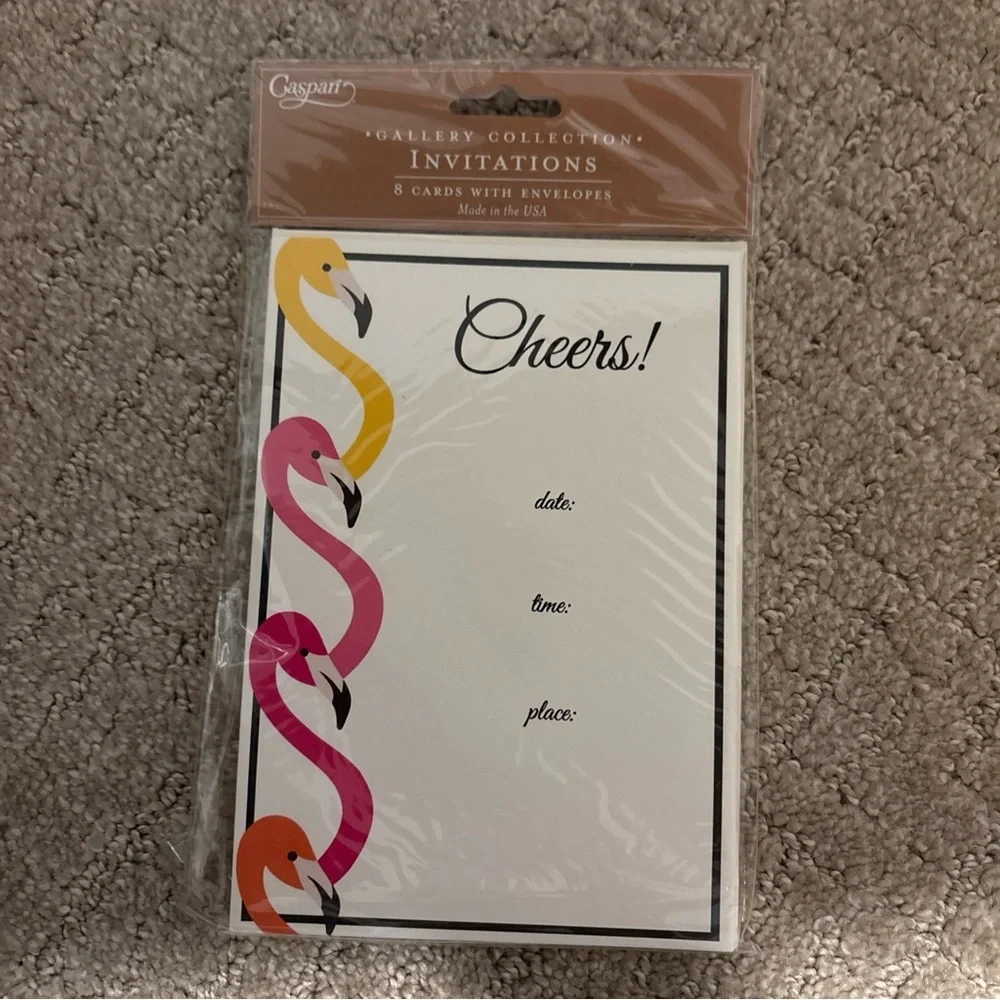 Caspari Gallery Collection Invitation 8 Cards W Envelopes Flamingo Flock Fuchsia